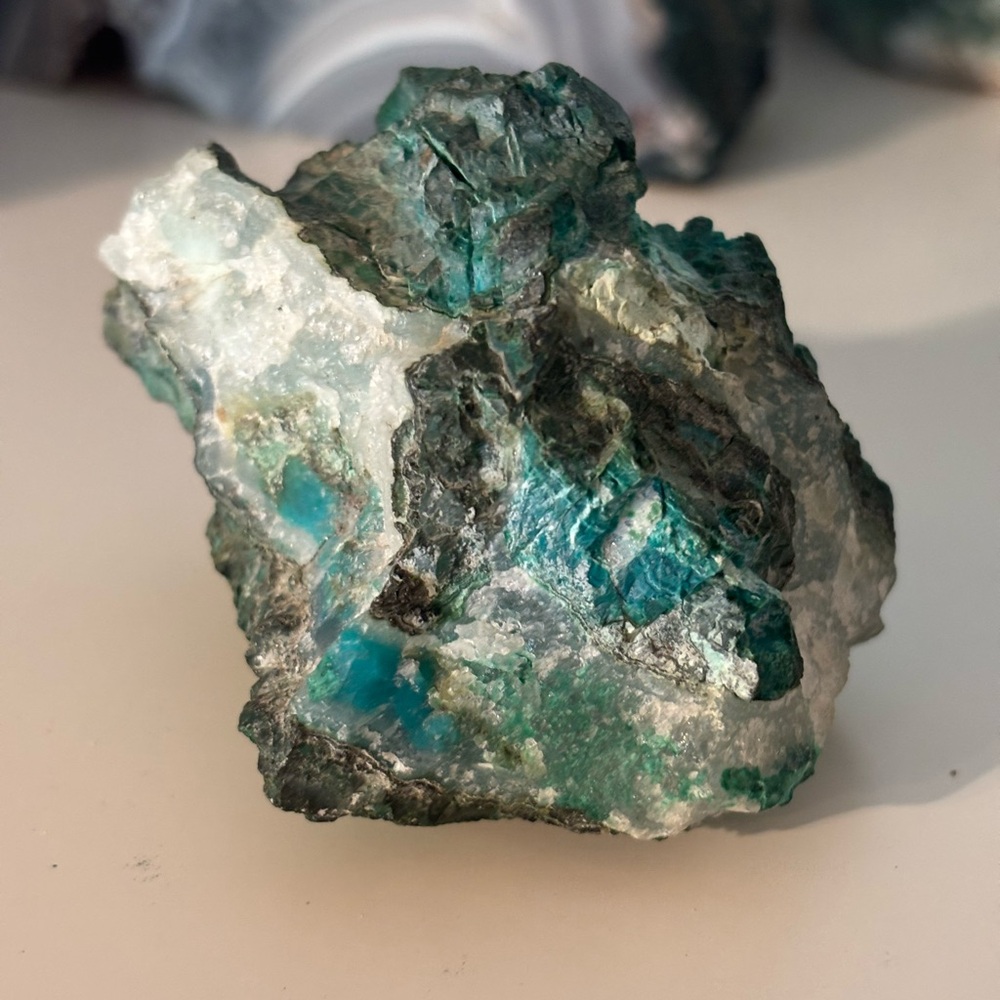 💎 Chrysocolla in Quartz & Malachite – Copper Mineral Specimen | Arizona
